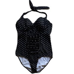 Swimsuits for All Women's One Piece Swimsuit Size 14 Polka Dot Black White EUC